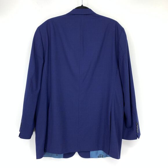 Vince Camuto Slim Blazer Jacket Mens Size 44L Single Button Blue Microcheck - Picture 2 of 8